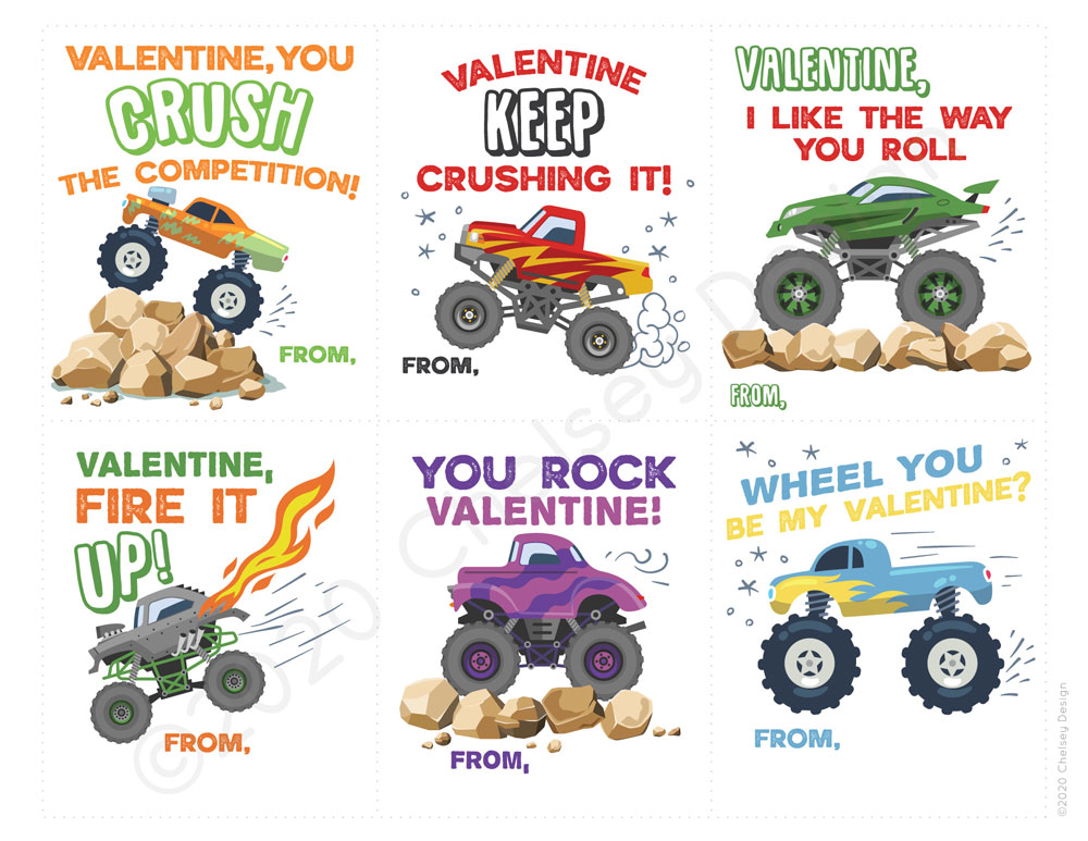 Monster Truck Valentines Printable 1