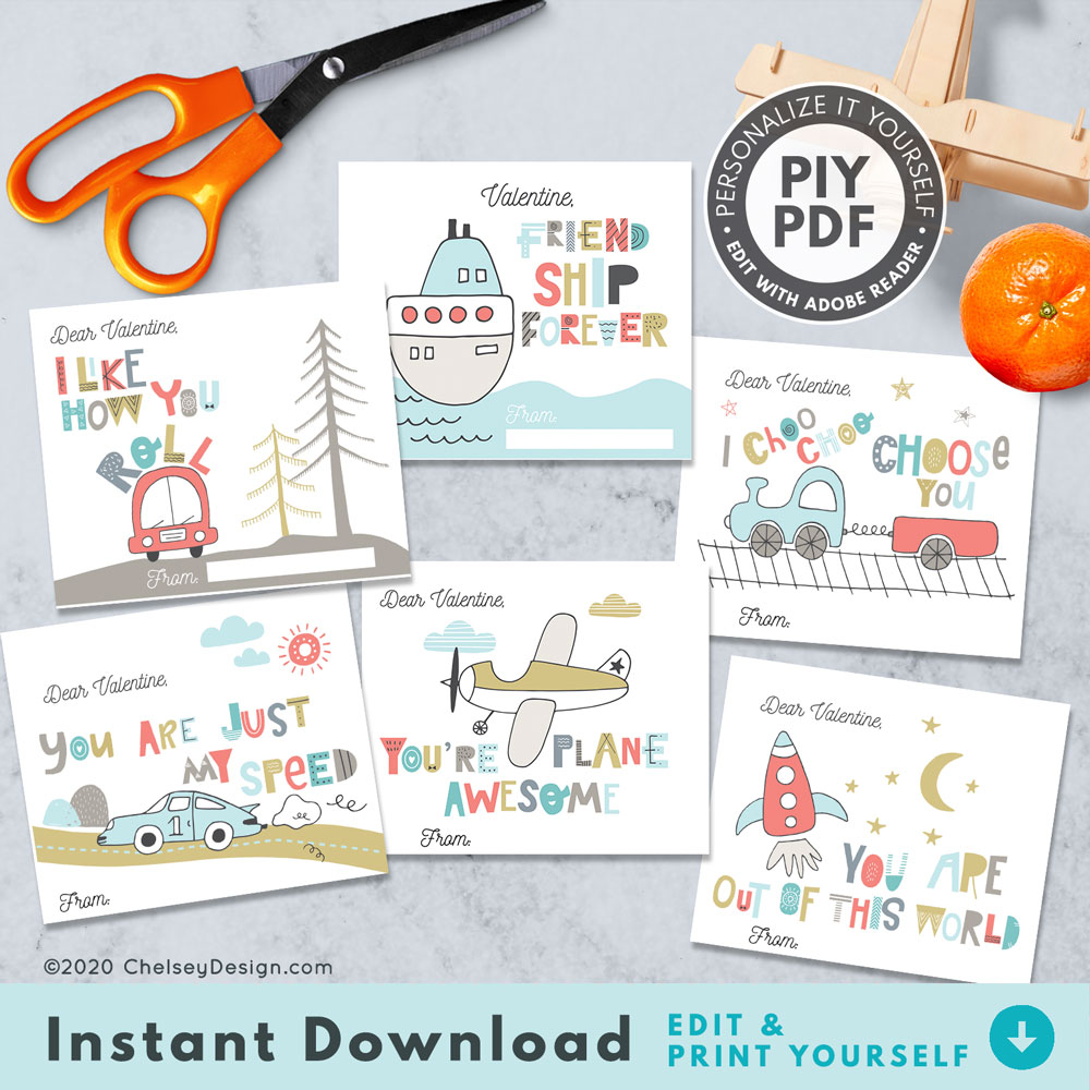 Kids Transportation Editable Valentines